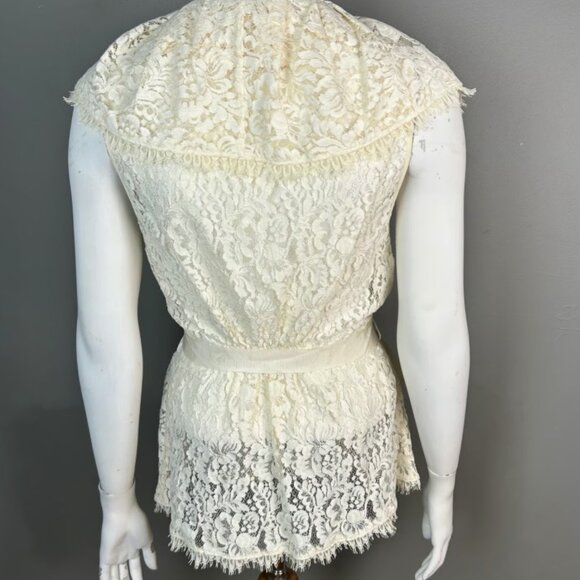 NWOT BCBGMaxAzria Lace Ruffle Top with Tie, Cotton Blend - XS, Cream, Ivory - Picture 5 of 7